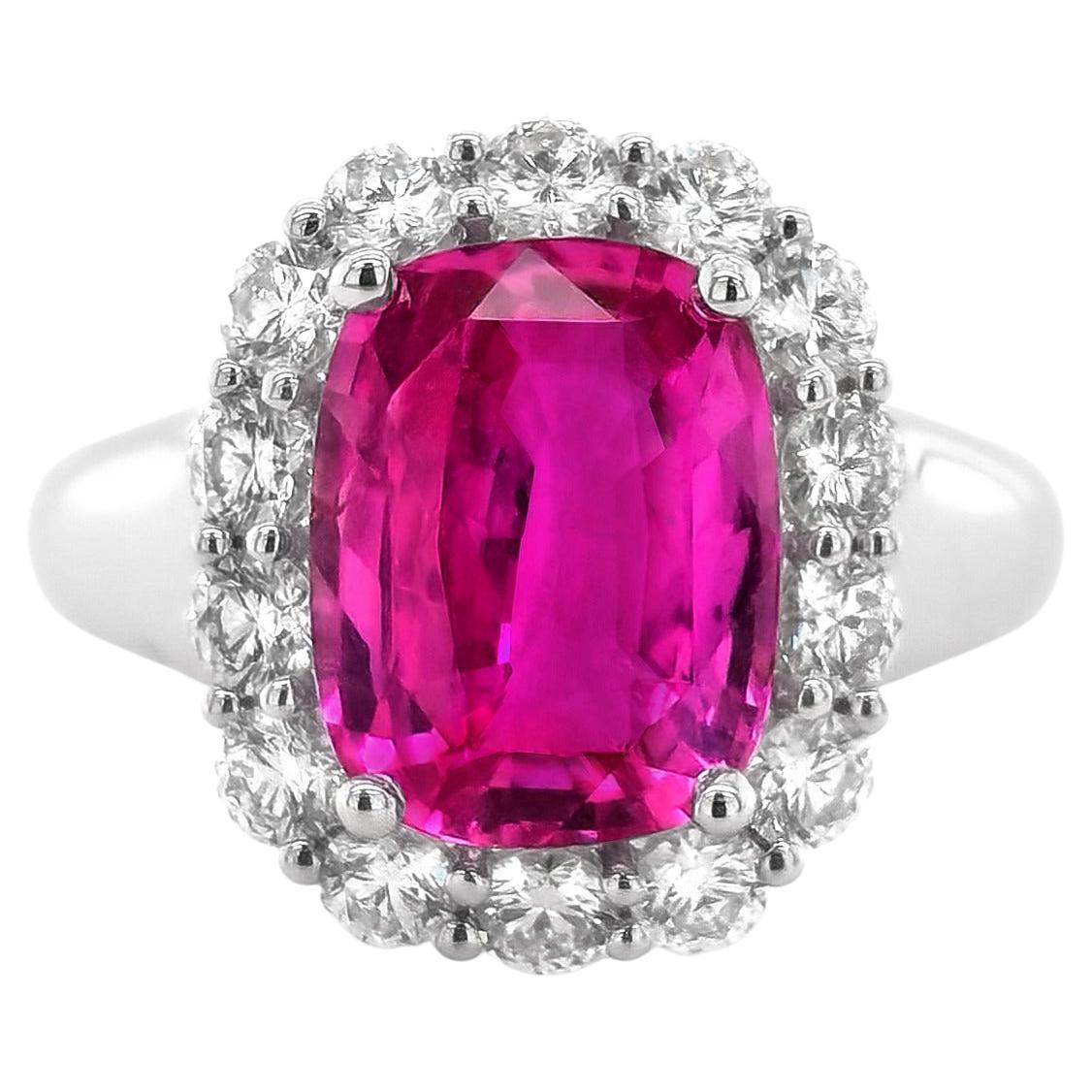 GIA Certified 4.54 Carat Madagascar Pink Sapphire Diamond 18k White Gold Ring For Sale