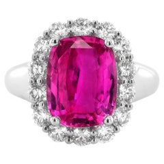 GIA Certified 4.54 Carat Madagascar Pink Sapphire Diamond 18k White Gold Ring