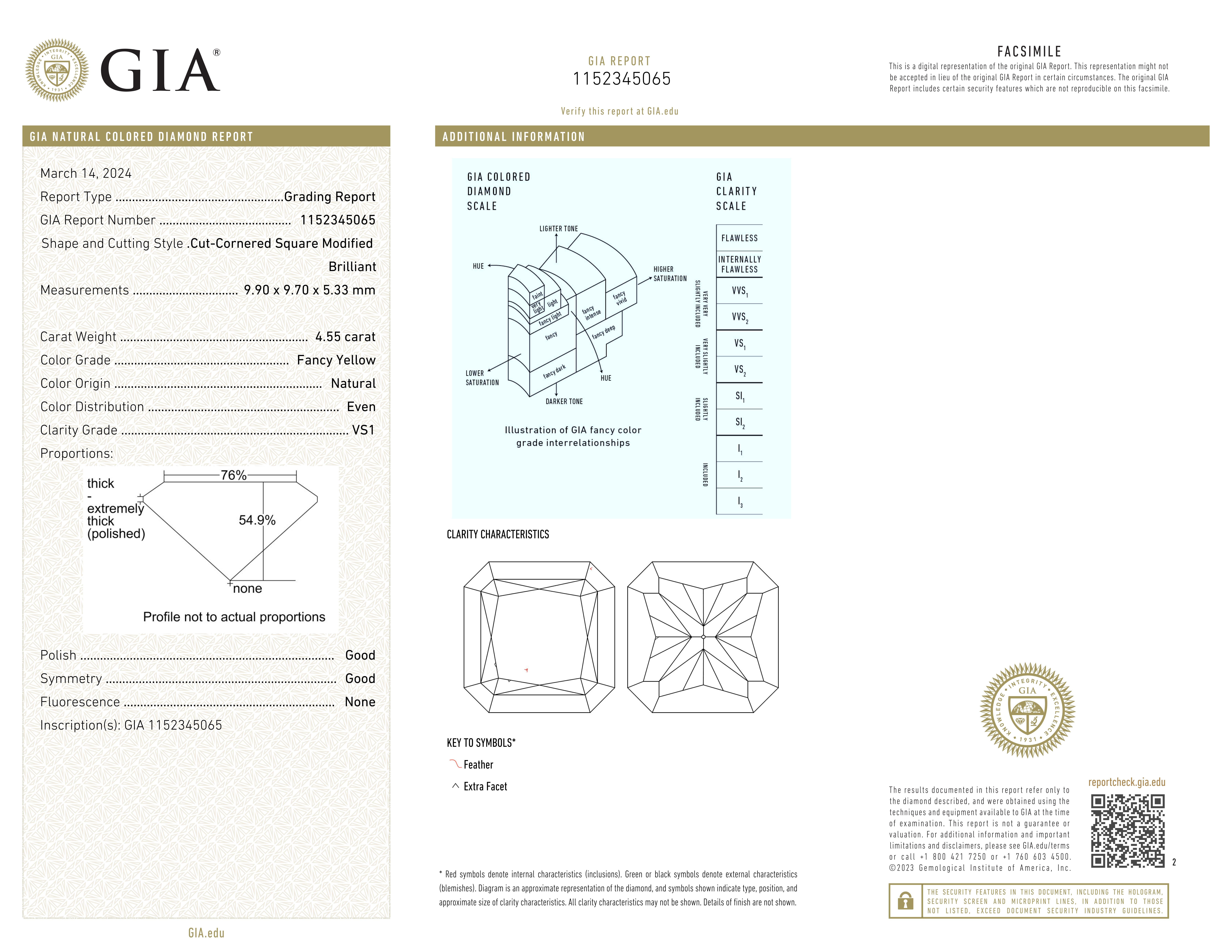 Taglio radiant Anello certificato GIA da 4,55 carati giallo fantasia senza difetti di chiarezza VS1 in vendita