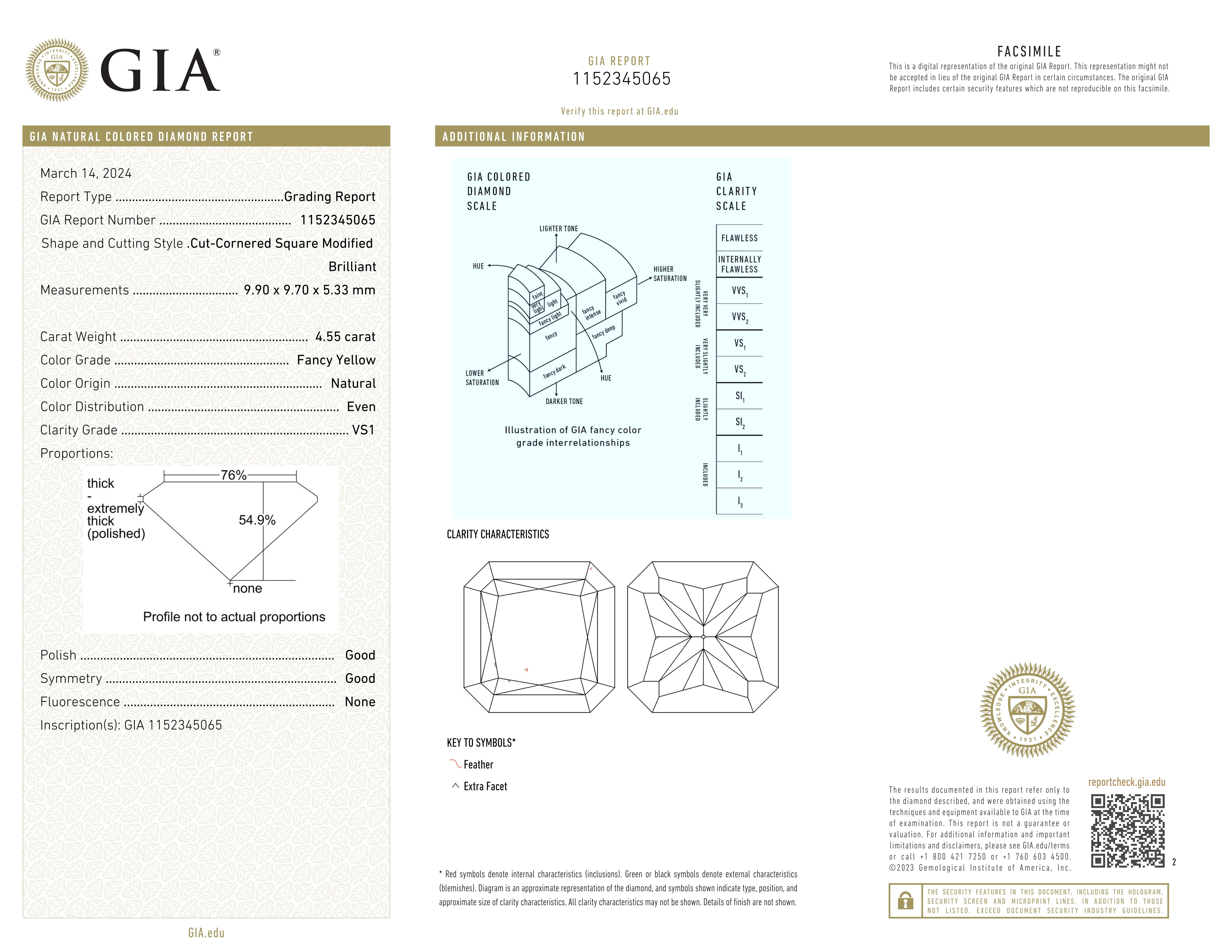 Taille cœur GIA Certified 4.55 Carat Fancy Yellow VS1 Diamond Ring with Trillion Side en vente
