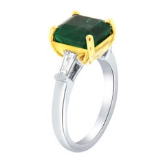 GIA Certified 4.55 Carat Green Emerald & Baguette Diamond Platinum & Yellow Ring
