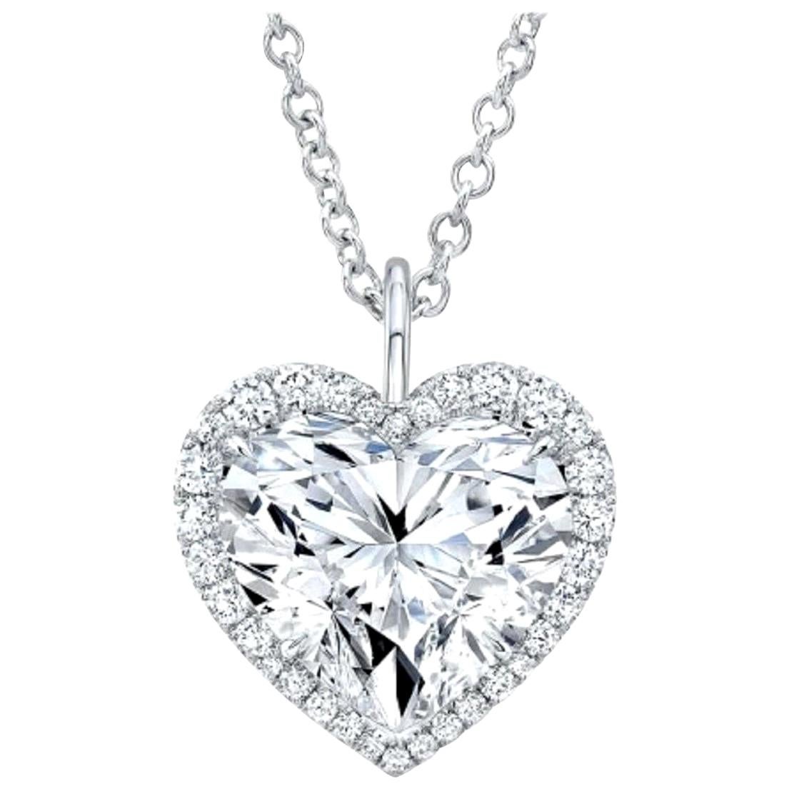 GIA Certified 3.75 Carat Heart Shape Diamond 18 Carats Gold Necklace 