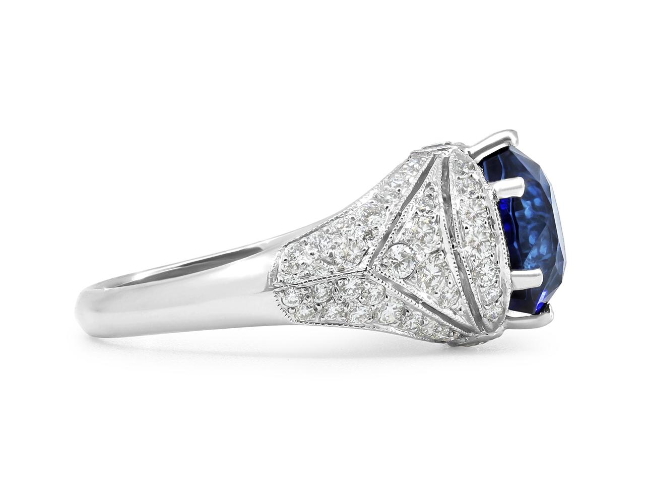 GIA Certified 4.55 Carat Sri Lanka Sapphire & Diamond Ring In Good Condition For Sale In Beverly Hills, CA