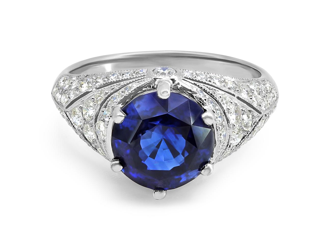 GIA Certified 4.55 Carat Sri Lanka Sapphire & Diamond Ring