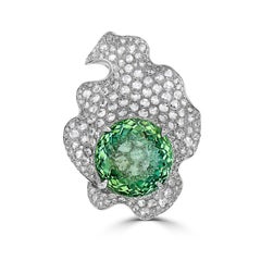 GIA Certified 45.66ct Copper Bearing Tourmaline & White Diamond, 18K Gold Ring