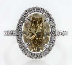GIA Certified Fancy Colour Brownish-Greenish-Yellow Big Oval Diamond 4.5ct Ring