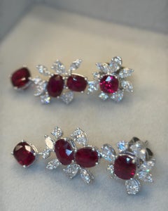 GIA Certified 4.56ct Unheated Burma Ruby & Diamond Chandelier Earrings