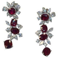 GIA Certified 4.56ct Unheated Burma Ruby & Diamond Chandelier Earrings