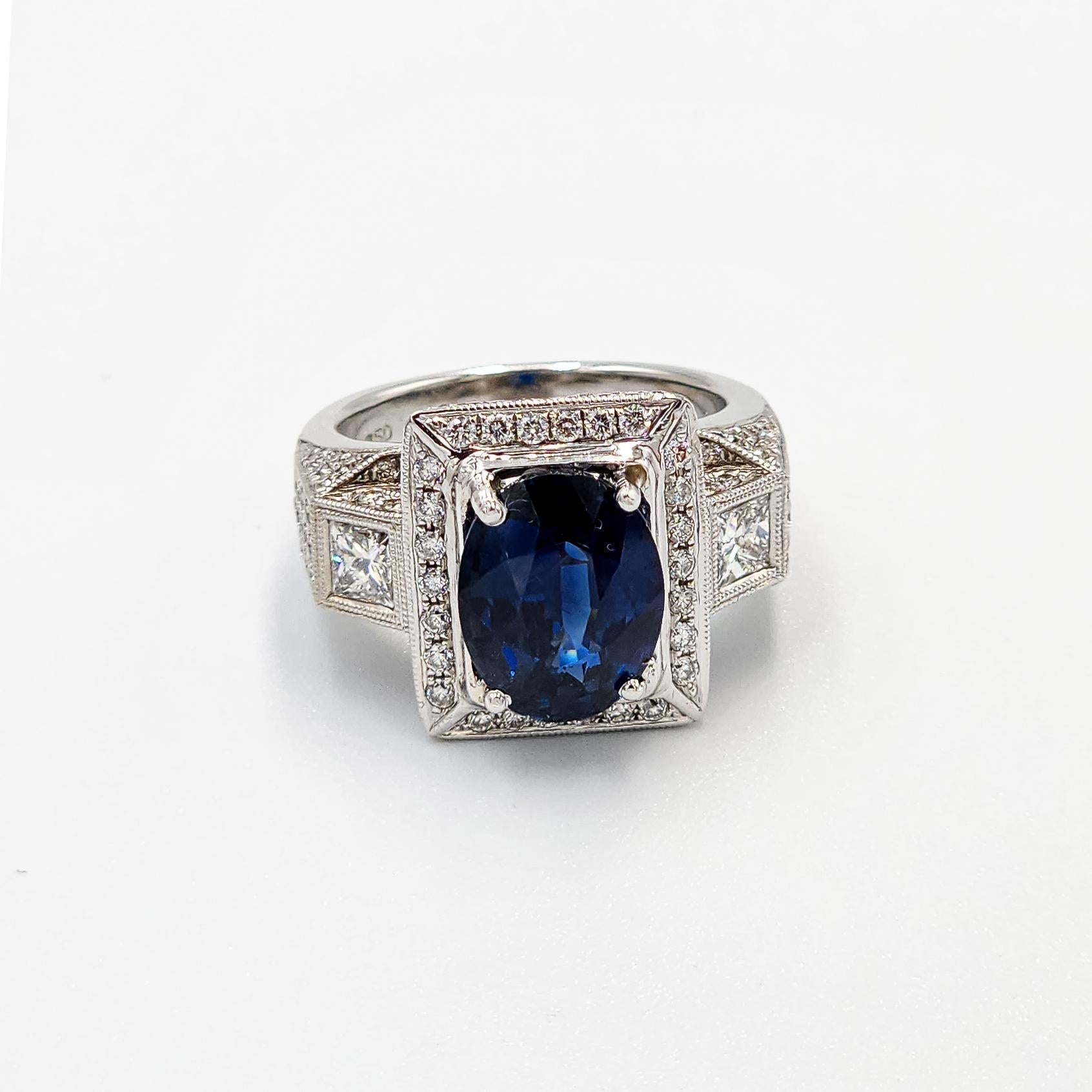 This is a beautiful GIA certified Blue Sapphire Ring with diamonds and 18k gold. It is a beautiful and amazing piece with vivid color, set in a custom designed ring to enhance its natural beauty!
Blue Sapphire : 4.57  carats
Certificate:  