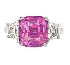 GIA Certified 4.57 Ct. Pink Sapphire and Trapezoid cut diamonds ring