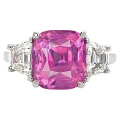 GIA Certified 4.57 Ct. Pink Sapphire and Trapezoid cut diamonds ring