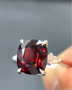 GIA Certified 4.58 Carat Burma No Heat Red Spinel White Diamond 18K Gold Ring