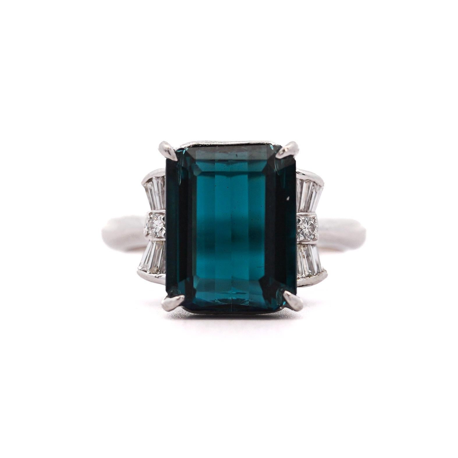 GIA zertifiziert 4,58 Karat Smaragd Schliff Indicolite Turmalin Diamant Platin Ring im Angebot 2
