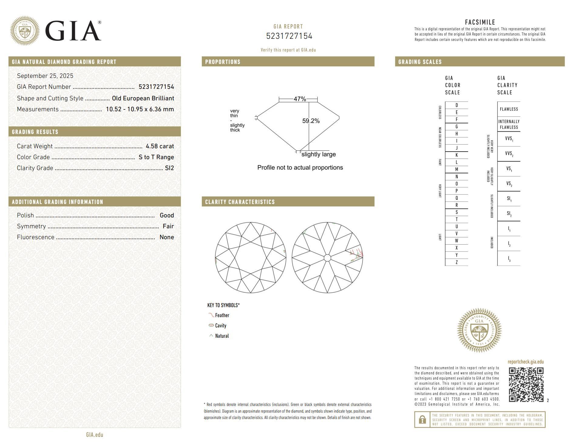 GIA-zertifizierter 4.58 Karat natürlicher Diamant-Verlobungsring mit alteuropäischem Schliff Damen im Angebot