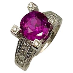 Bague certifiée GIA 4.59CT Round Natural Purple Pink Sapphire