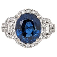 GIA Certified 4.5ct Blue Sapphire Ring w Earth Mined Diamonds in Solid 14K Gold