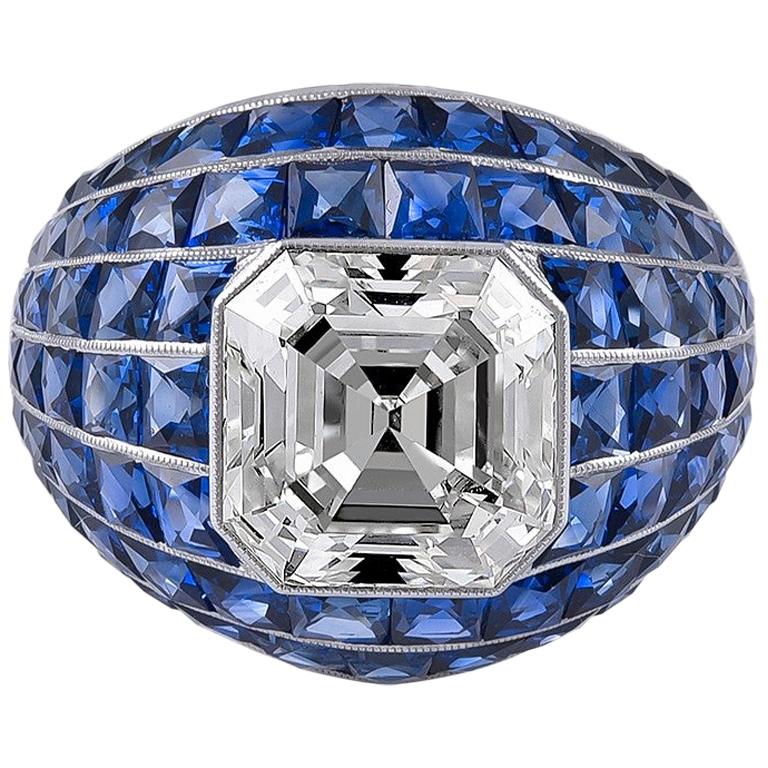 GIA Certified 4.60 Carat Diamond Sapphire Bombay Ring For Sale at 1stDibs