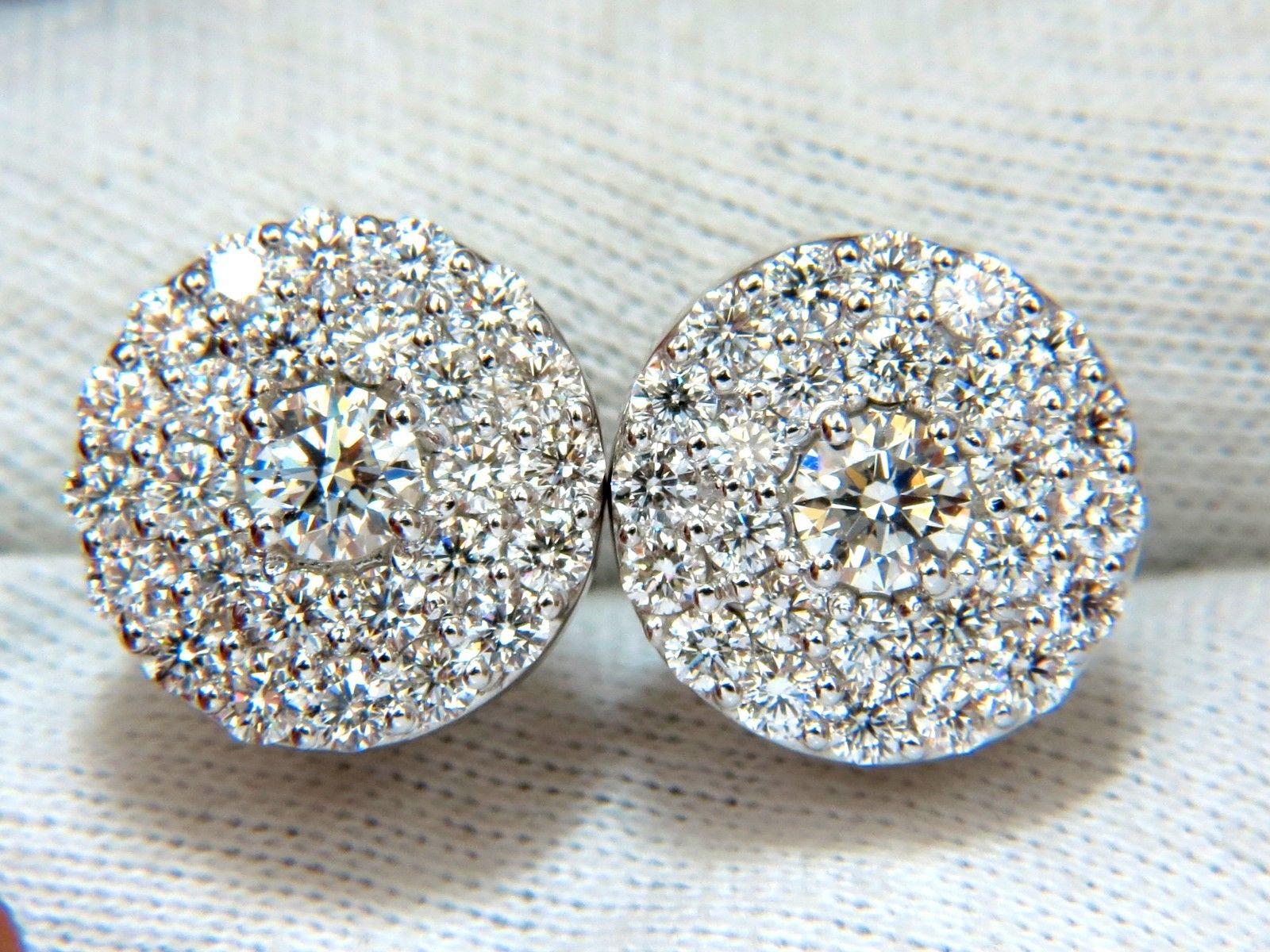 GIA Certified 4.60 Carat Matching Diamond Cluster Circular Earrings Omega In New Condition For Sale In New York, NY