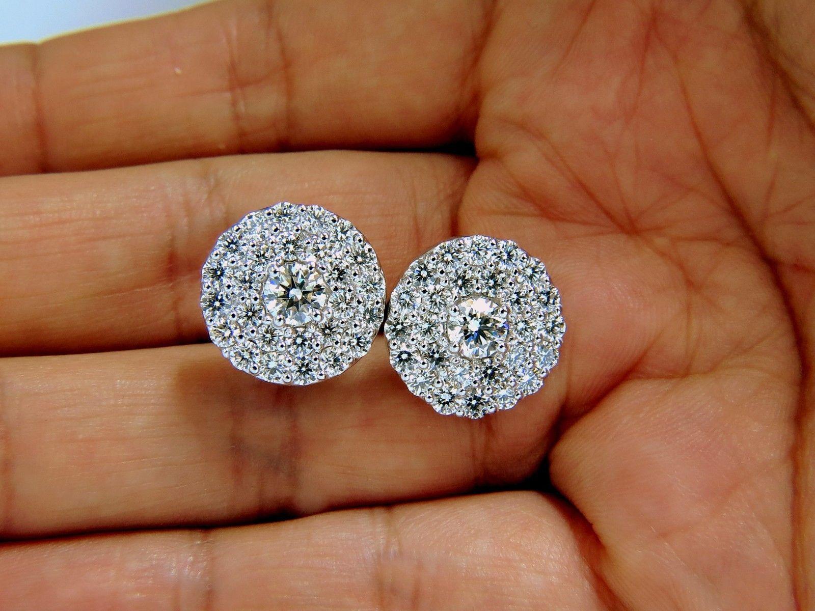 Women's or Men's GIA Certified 4.60 Carat Matching Diamond Cluster Circular Earrings Omega For Sale