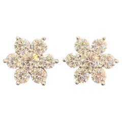 GIA Certified 4.60 Carats F/VS1 Round Brilliant Diamonds Floral Earring 18K Gold