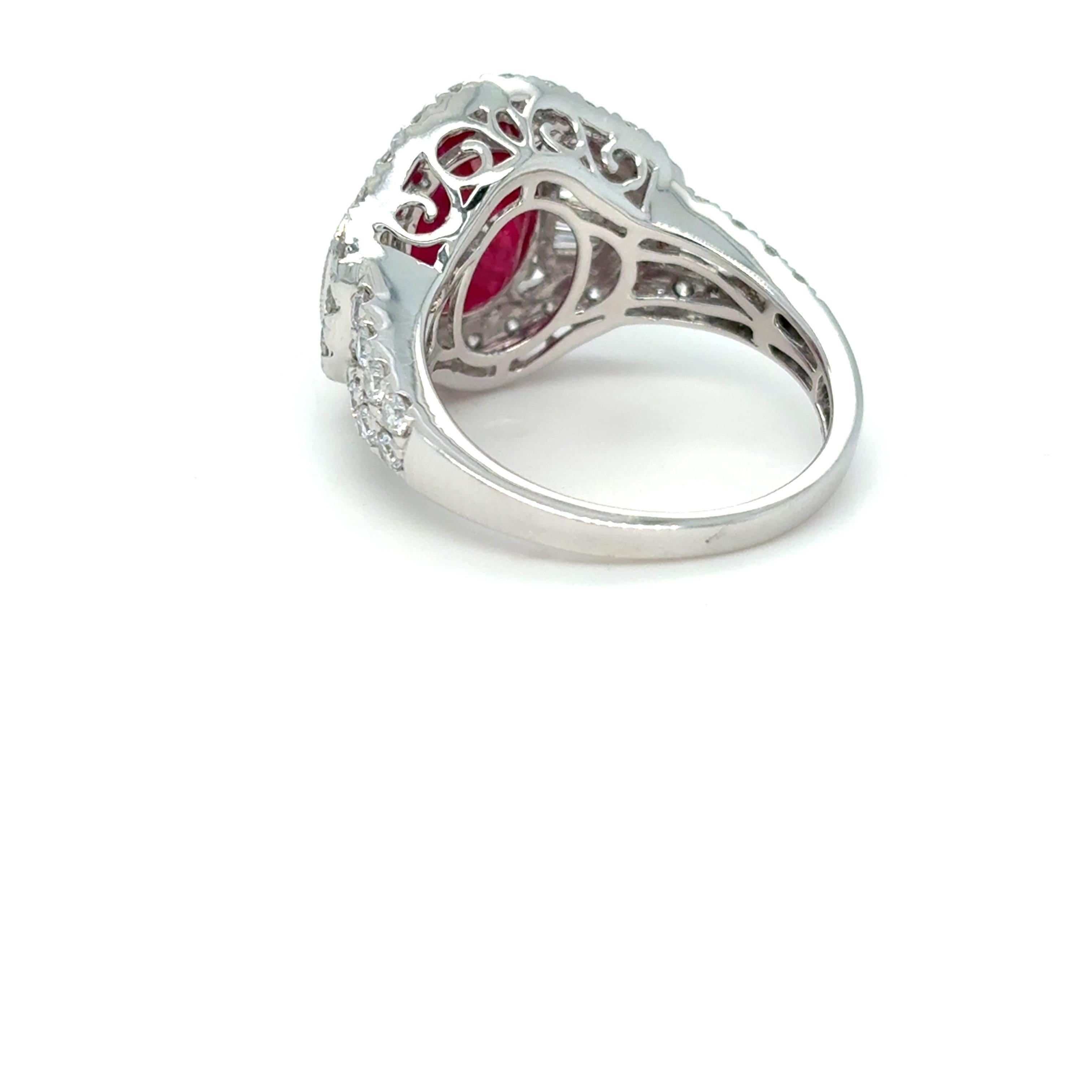 GIA Certified 4.62 Carat Oval Cut Mozambique Ruby Diamond Platinum Ring For Sale 5