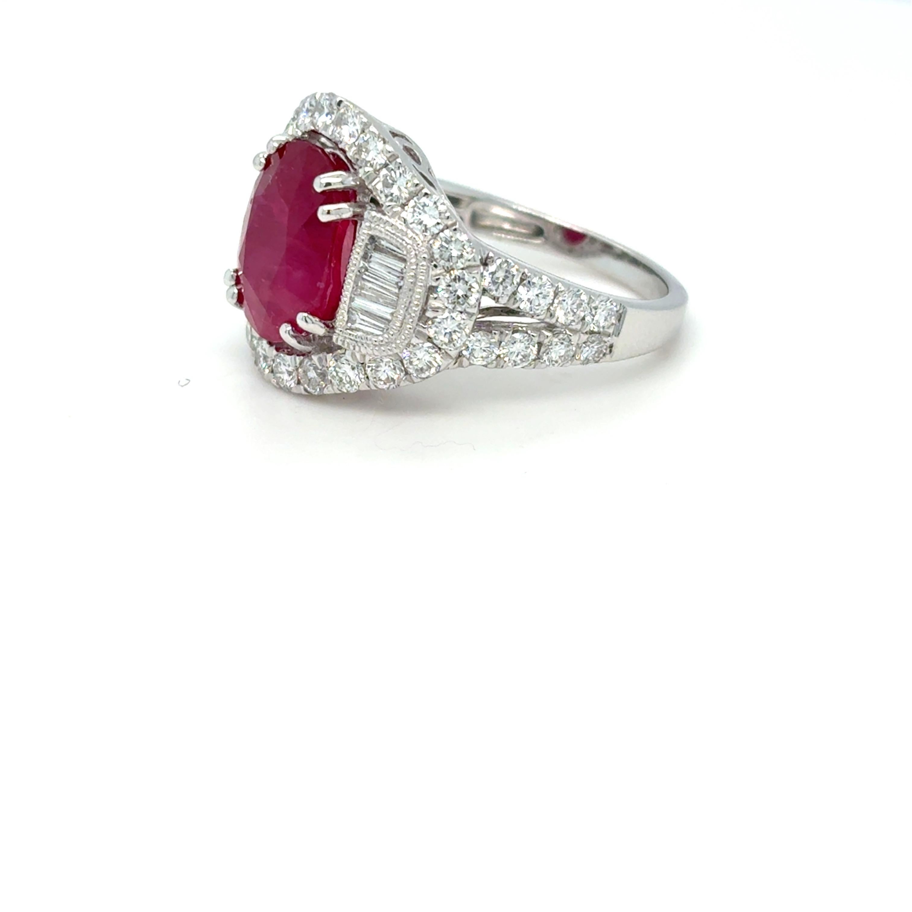 GIA Certified 4.62 Carat Oval Cut Mozambique Ruby Diamond Platinum Ring For Sale 6