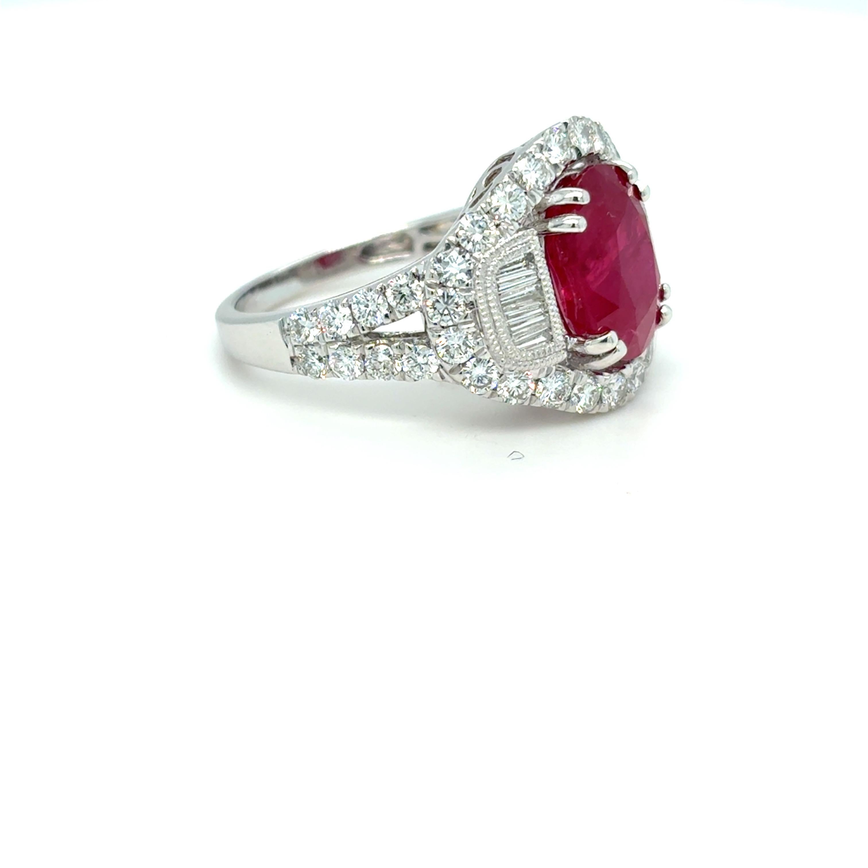 GIA Certified 4.62 Carat Oval Cut Mozambique Ruby Diamond Platinum Ring For Sale 7