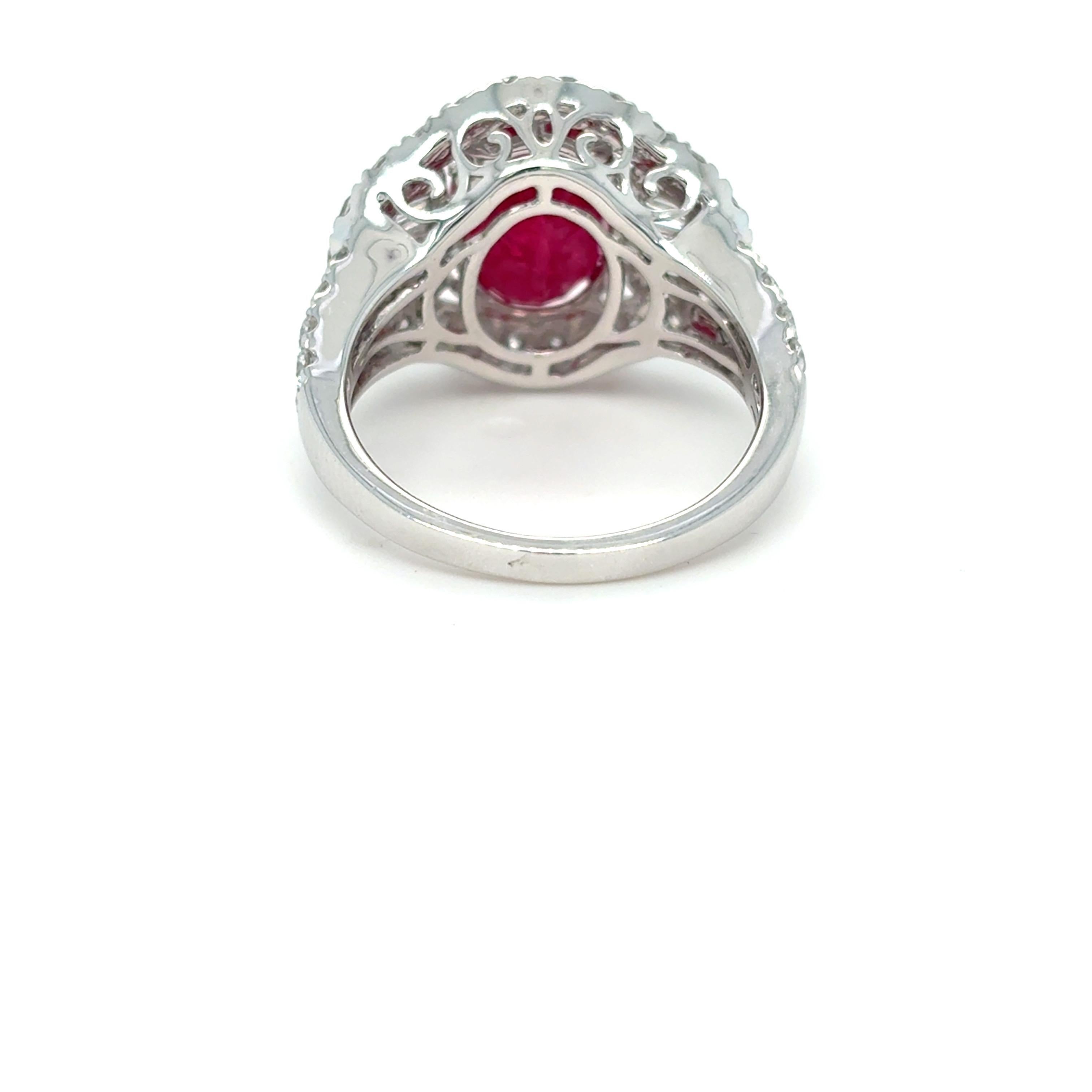 GIA Certified 4.62 Carat Oval Cut Mozambique Ruby Diamond Platinum Ring In New Condition For Sale In Trumbull, CT