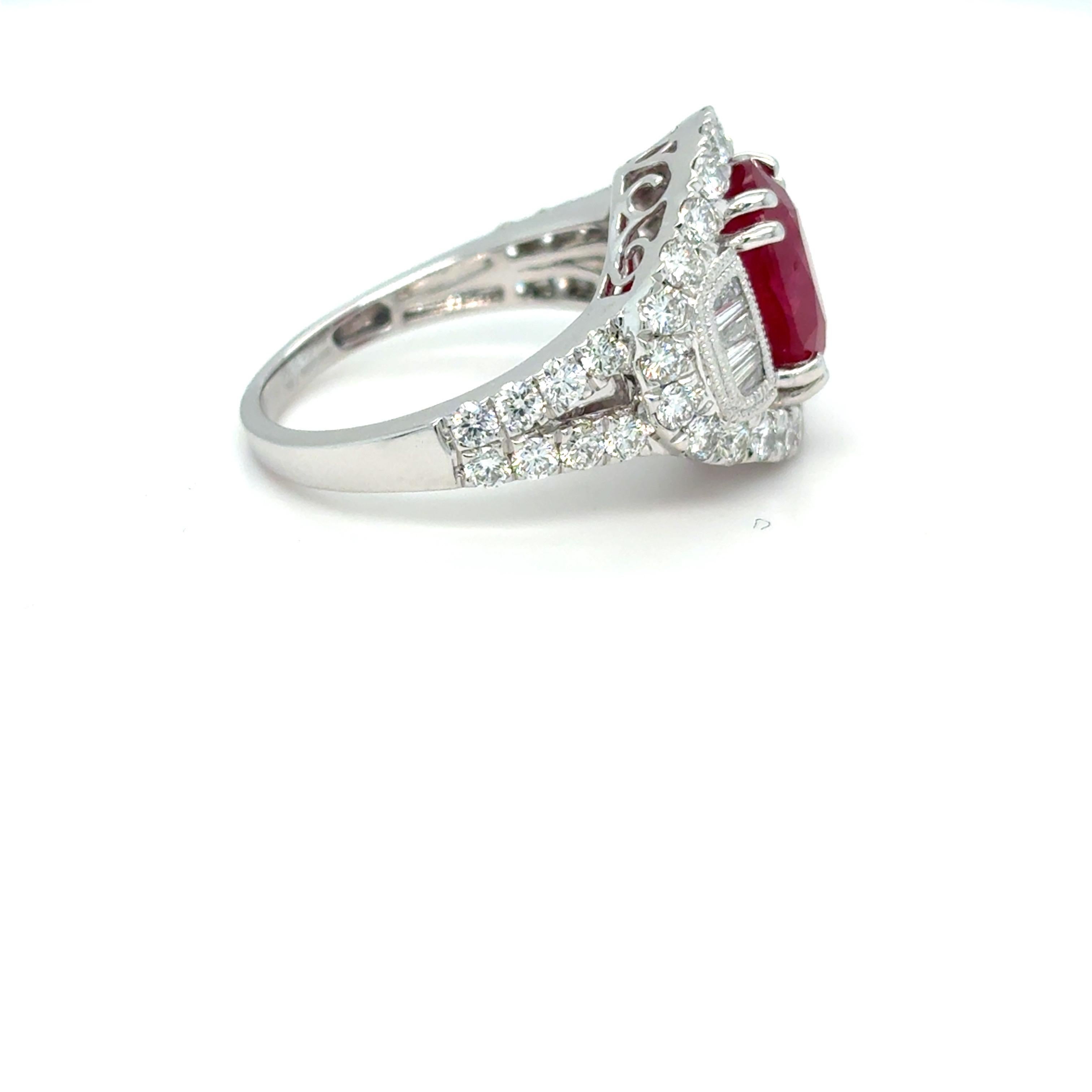 GIA Certified 4.62 Carat Oval Cut Mozambique Ruby Diamond Platinum Ring For Sale 1