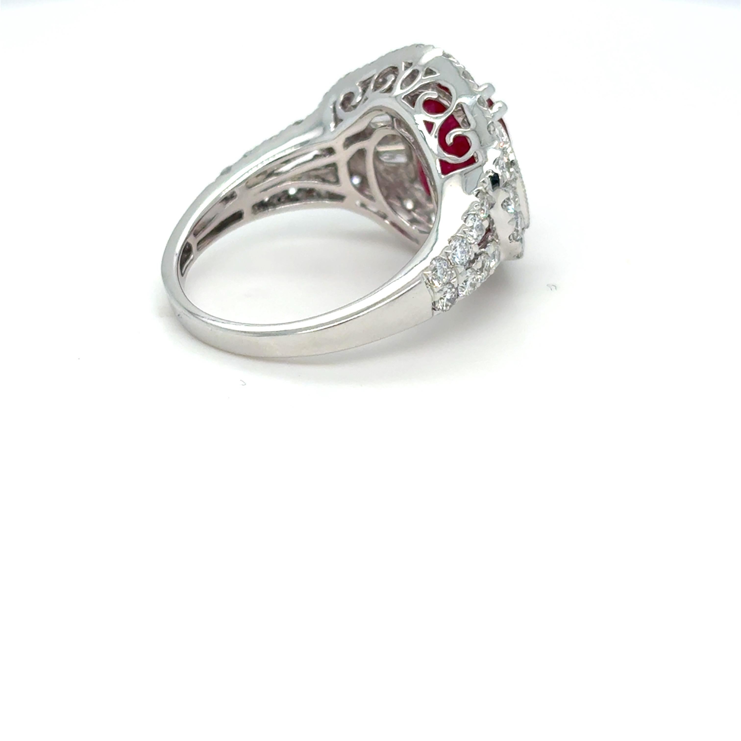 GIA Certified 4.62 Carat Oval Cut Mozambique Ruby Diamond Platinum Ring For Sale 2