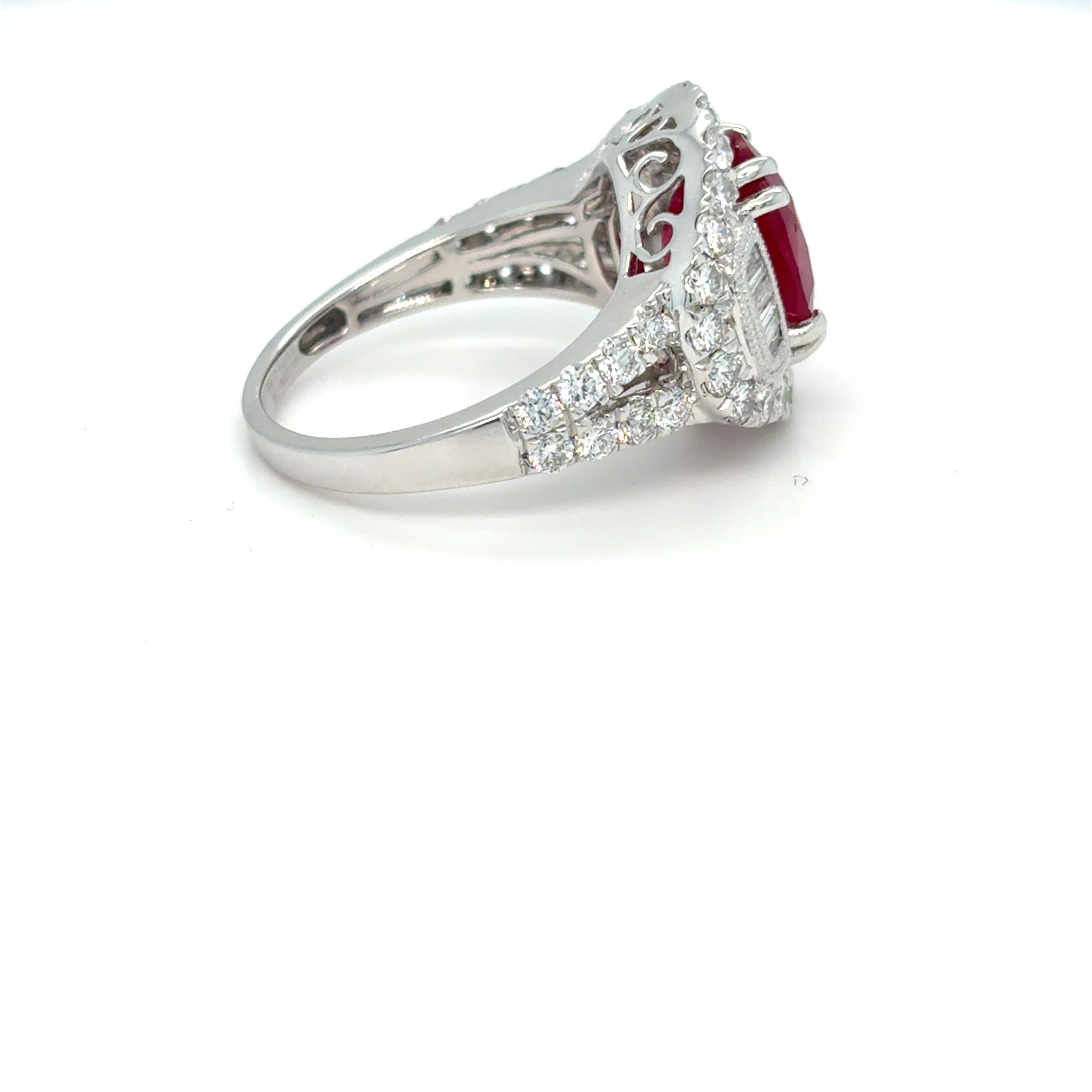 GIA Certified 4.62 Carat Oval Cut Mozambique Ruby Diamond Platinum Ring For Sale 3
