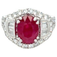 GIA Certified 4.62 Carat Oval Cut Mozambique Ruby Diamond Platinum Ring