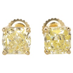 GIA Certified 6 Carat Light Yellow Diamond Studs Set in 18k Yellow Gold