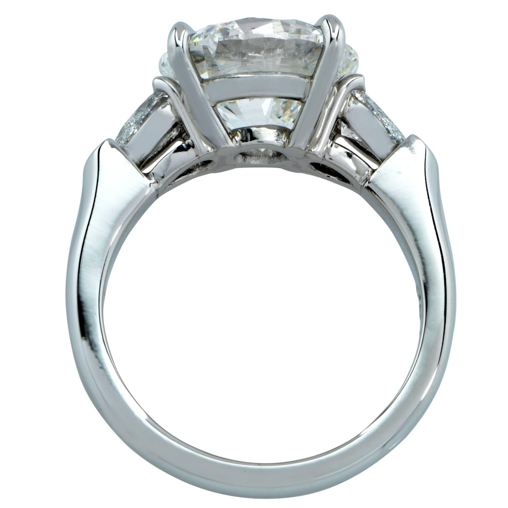 Round Cut GIA Certified 4.63 Carat Diamond Three-Stone Platinum Engagement Ring