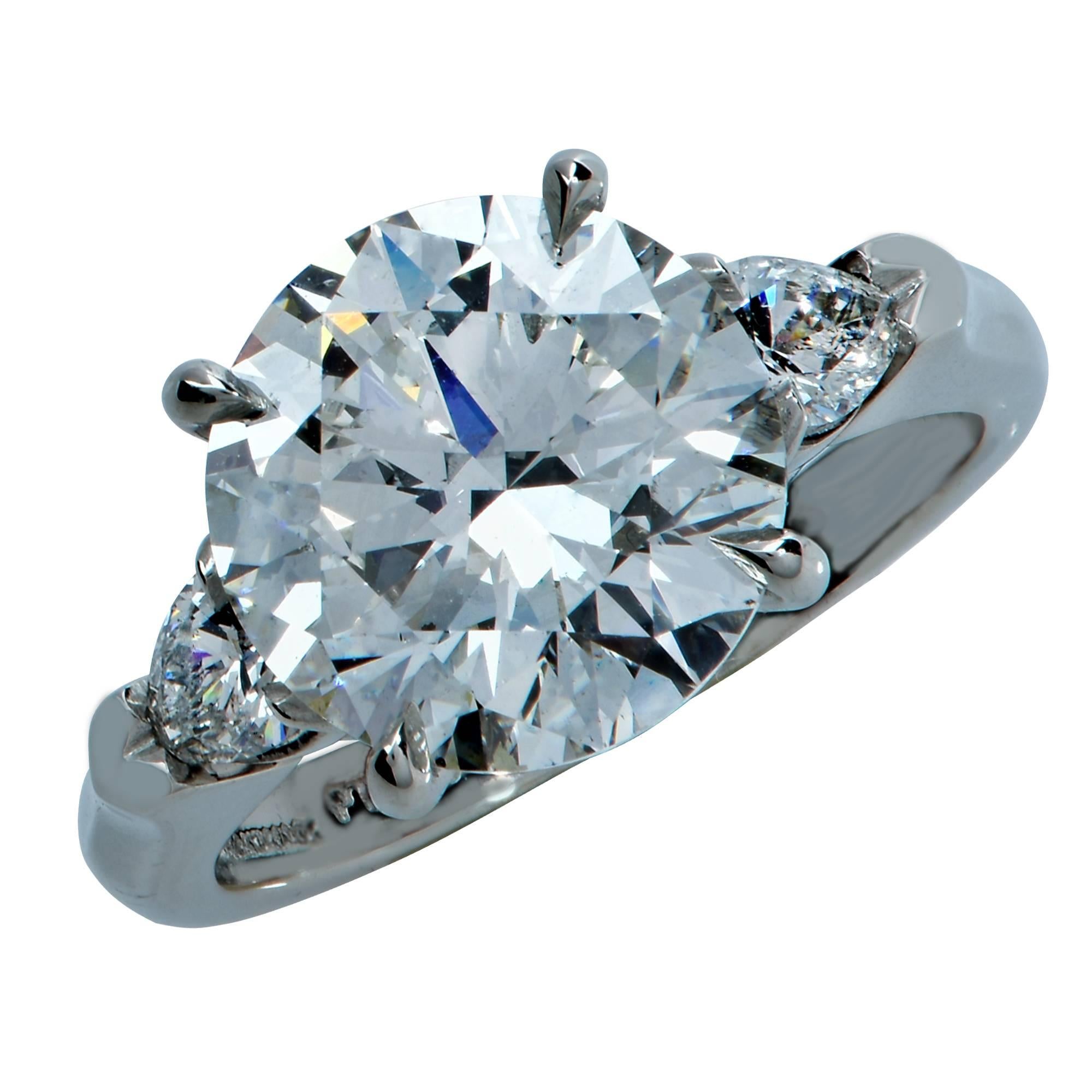 GIA Certified 4.63 Carat Diamond Three-Stone Platinum Engagement Ring
