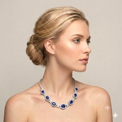 GIA Certified 46.38 Carat Sapphire Pear Diamond White Gold Necklace