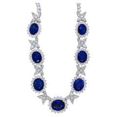 GIA Certified 46.38 Carat Sapphire Pear Diamond White Gold Necklace