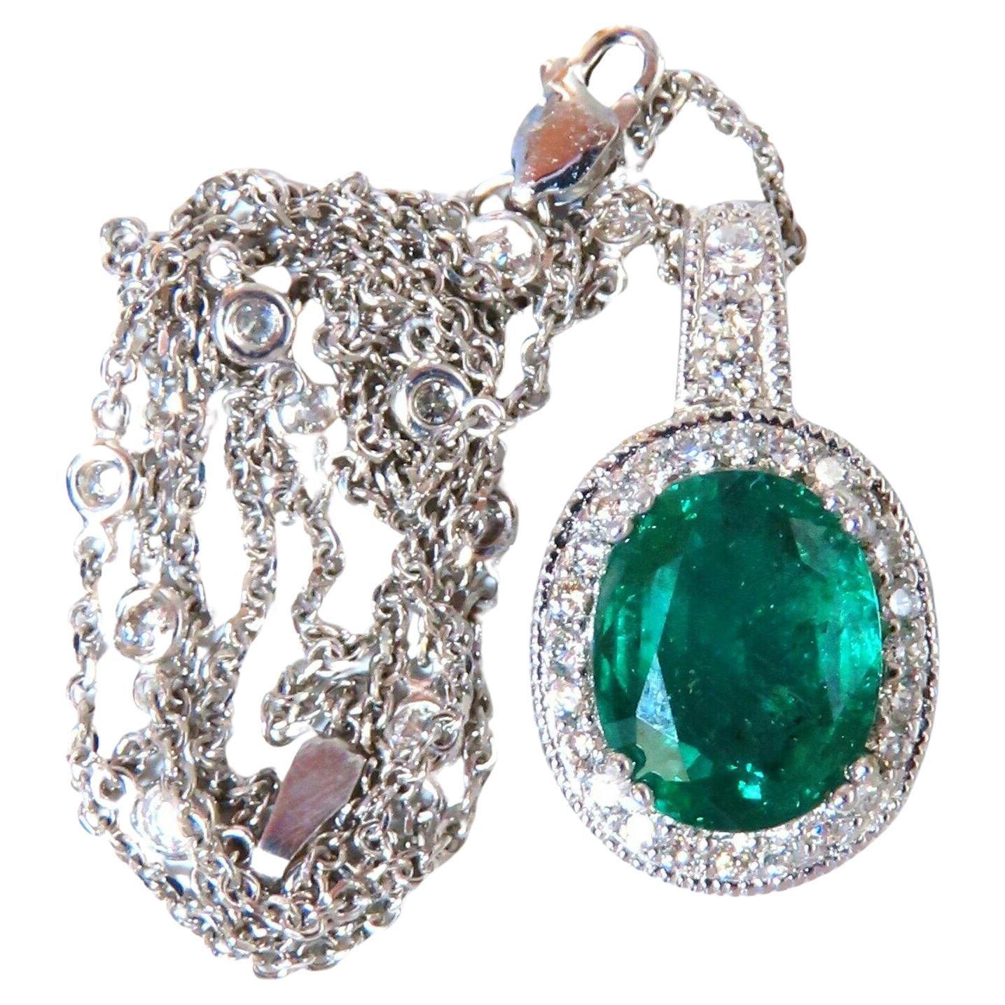 GIA-zertifizierte 4,63 Karat natürliche Smaragd-Diamanten-Halskette 14kt Gold 11253