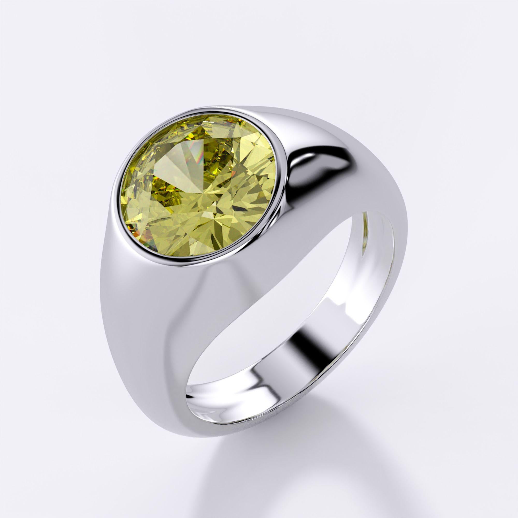 GIA Certified 4.65 Carat Fancy Deep Yellow Diamond Solitaire Bezel Set Mens Ring For Sale 4