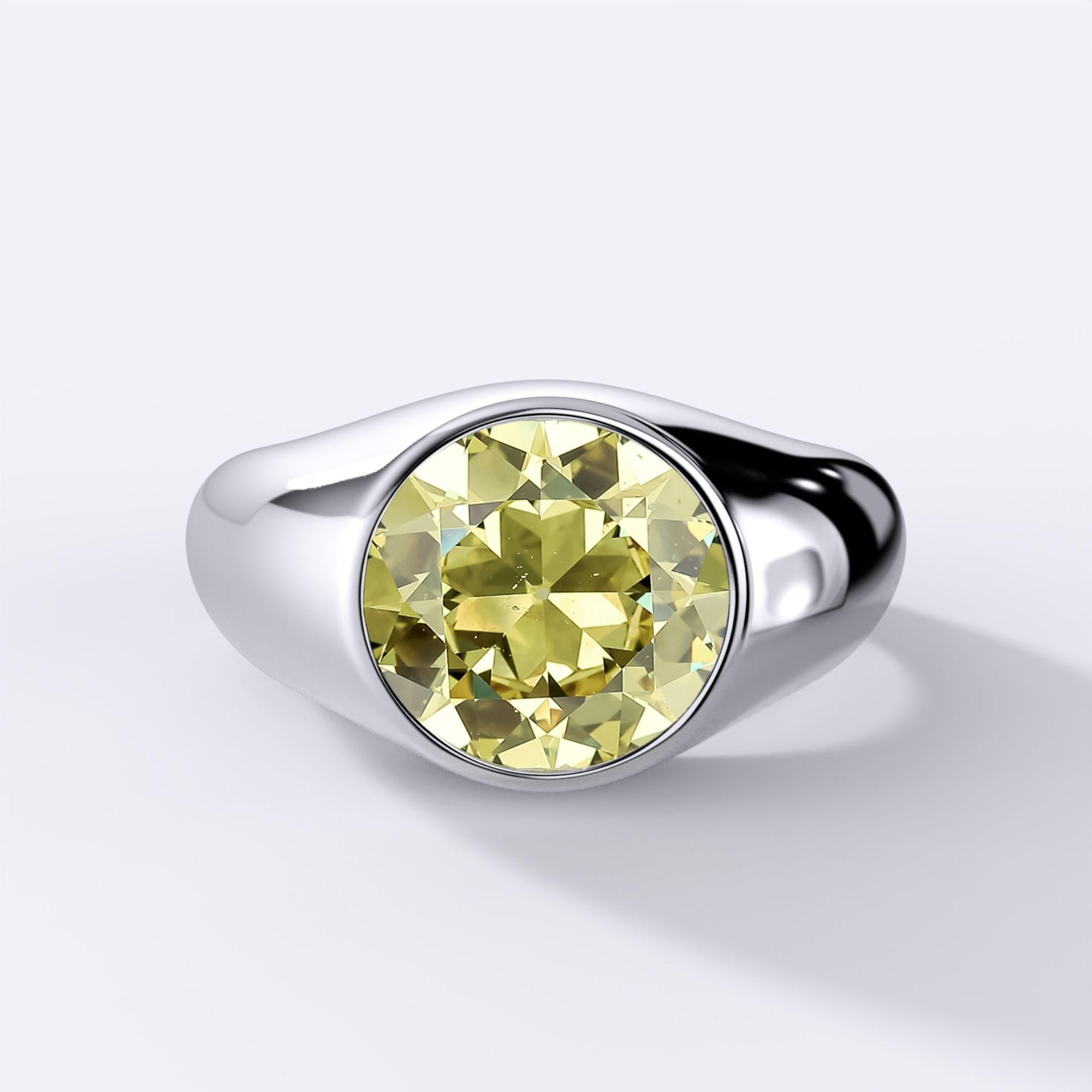 GIA Certified 4.65 Carat Fancy Deep Yellow Diamond Solitaire Bezel Set Mens Ring For Sale 6