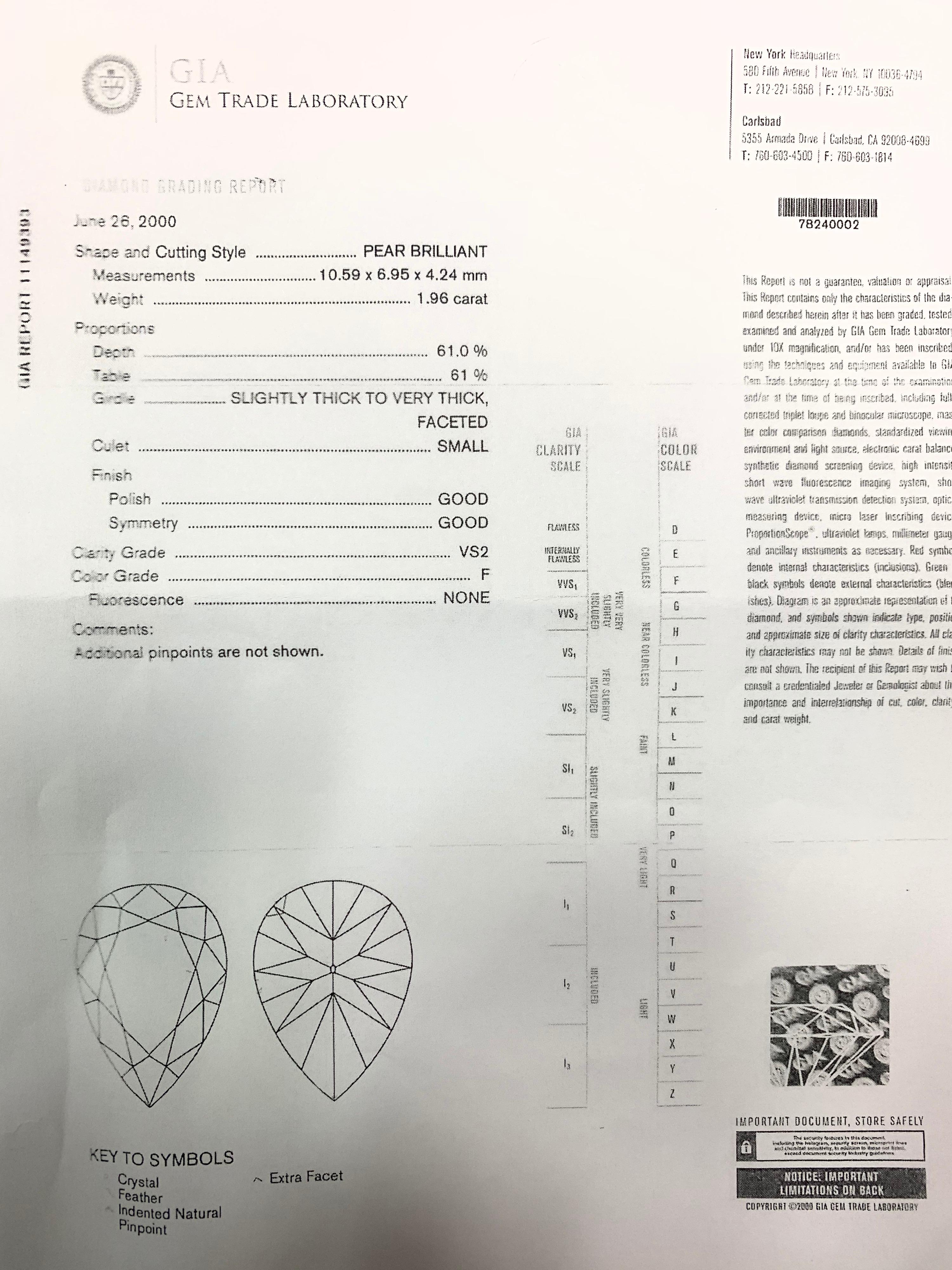 Taglio a goccia Orecchini di diamanti naturali a forma di pera E-F VS2 certificati GIA da 4,65 carati. in vendita