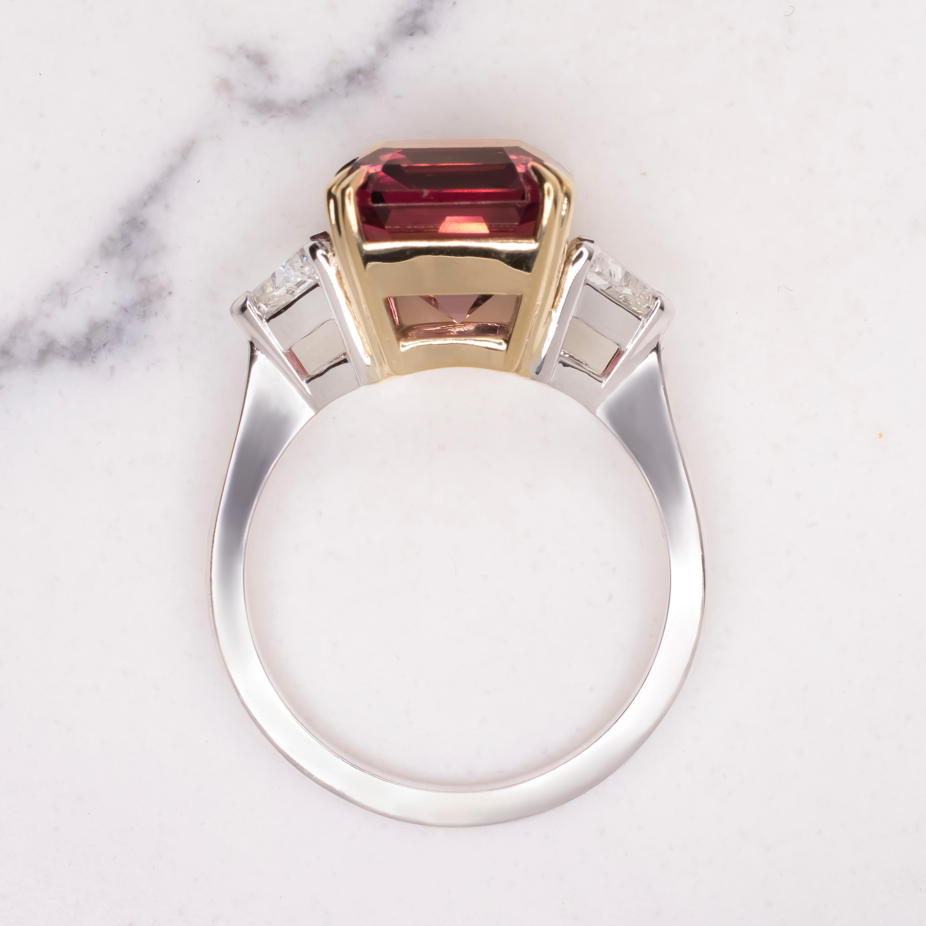 Women's or Men's GIA Certified 4.65 Carat Tourmaline Rubelite Diamond Ring For Sale