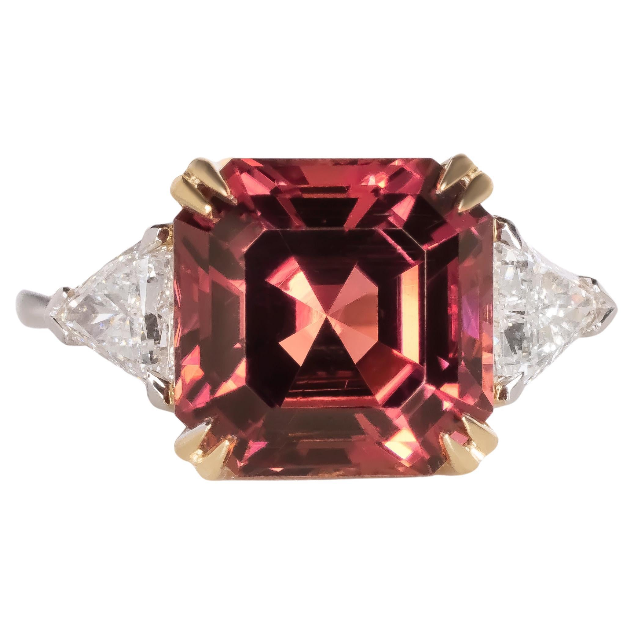 GIA Certified 4.65 Carat Tourmaline Rubelite Diamond Ring For Sale