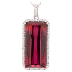 GIA Certified 46.65 Carat Natural Rubellite Tourmaline Pendant Diamonds 14K Gold