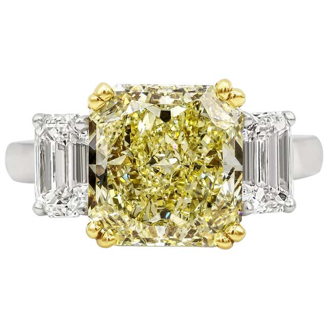 GIA Certified 17.25 Carat Intense Yellow Diamond Three-Stone Engagement ...