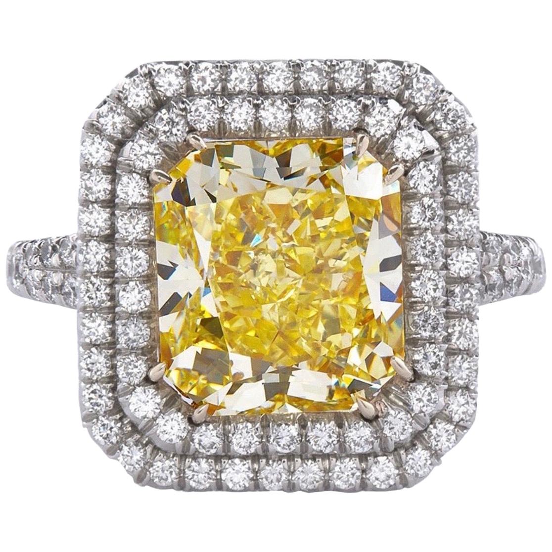 5 Carat Radiant Cut Yellow Diamond Ring GIA Certified For Sale at