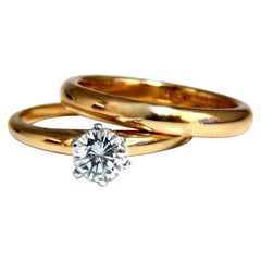 GIA Certified .47 Carat E.vs2 Natural Round Diamond Ring & Wedding Band 18Karat*
