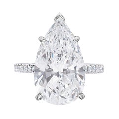 GIA Certified 4 Carat Pear Cut E Color Diamond Ring with pavè in 18K White Gold