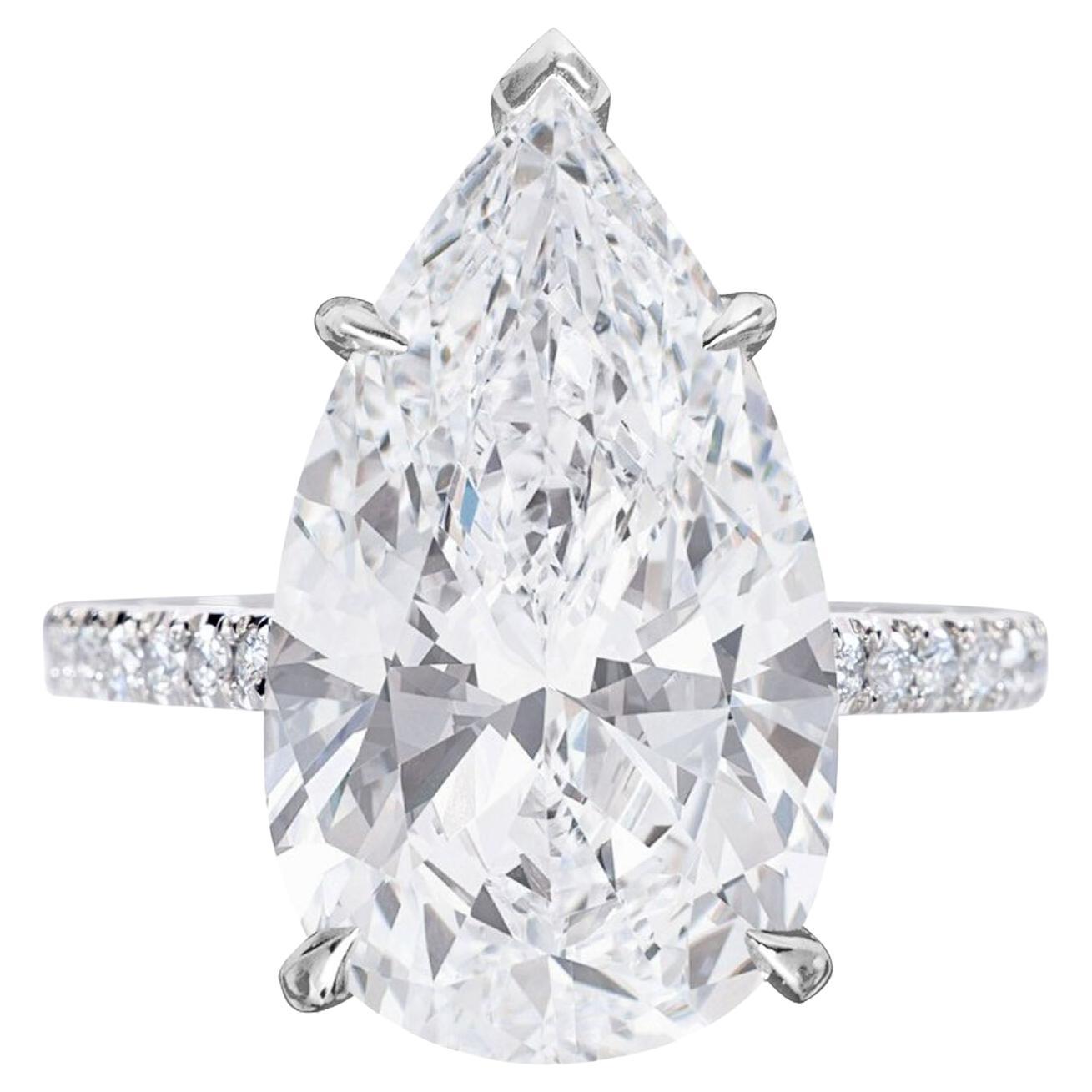 GIA Certified 4.71 Carat Pear Cut Diamond Ring with pavè For Sale