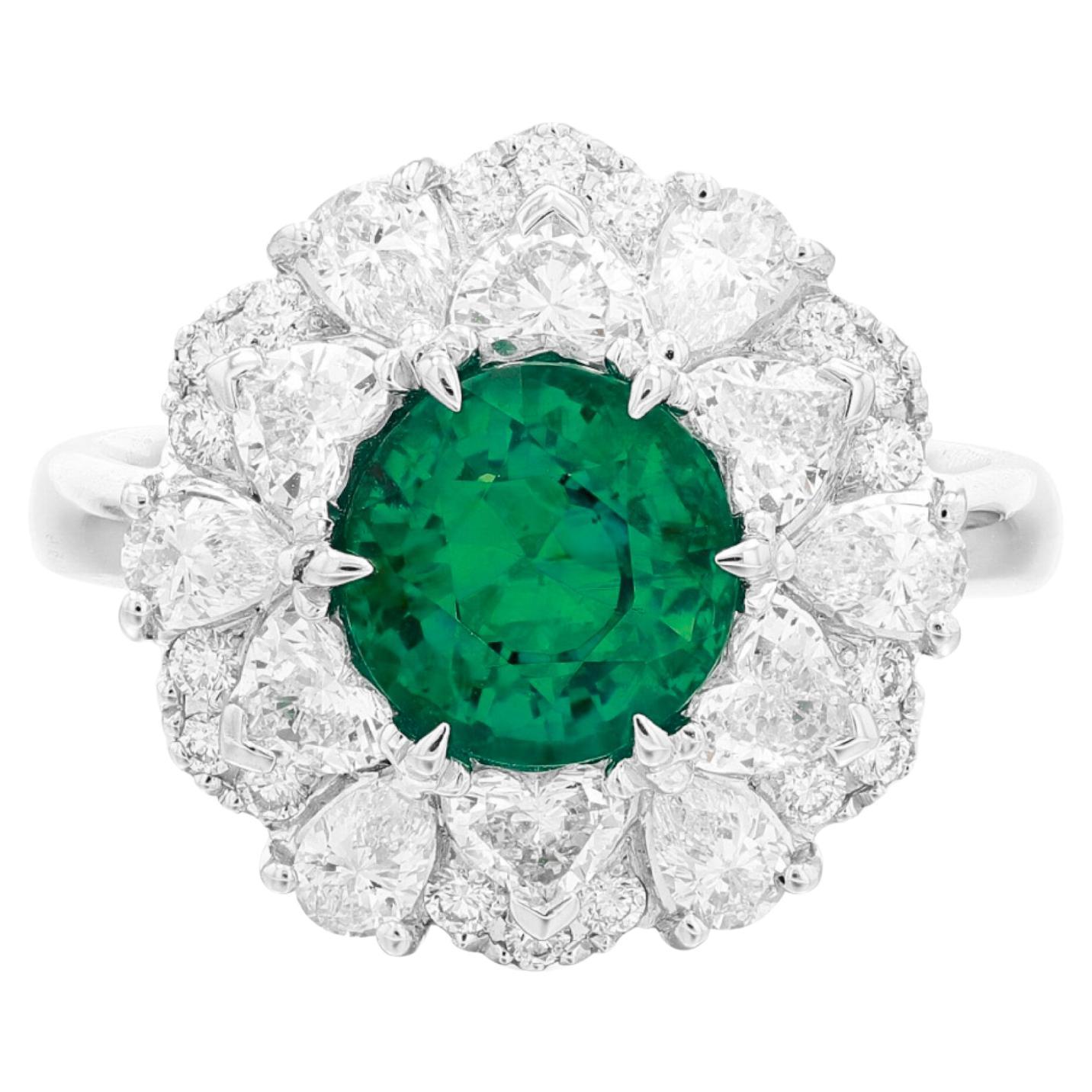GIA Certified 4.74 Ct. VIVID GREEN Insignificant Oil Emerald Diamond Ring For Sale